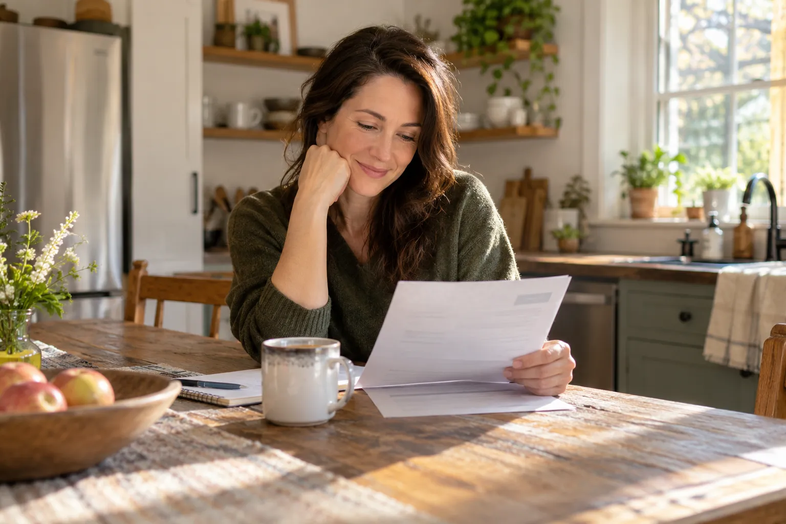A homeowner reviewing roof options at a kitchen table in the Dayton area